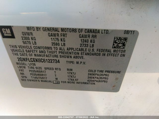 Photo 8 VIN: 2GNFLCEK6C6122734 - CHEVROLET EQUINOX 