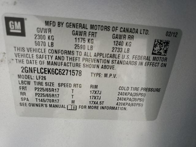 Photo 9 VIN: 2GNFLCEK6C6271578 - CHEVROLET EQUINOX LS 