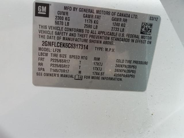 Photo 9 VIN: 2GNFLCEK6C6317314 - CHEVROLET EQUINOX LS 