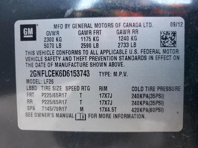 Photo 12 VIN: 2GNFLCEK6D6153743 - CHEVROLET EQUINOX LS 