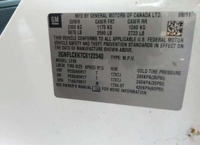 Photo 8 VIN: 2GNFLCEK7C6122340 - CHEVROLET EQUINOX 