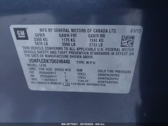 Photo 8 VIN: 2GNFLCEK7D6248442 - CHEVROLET EQUINOX 