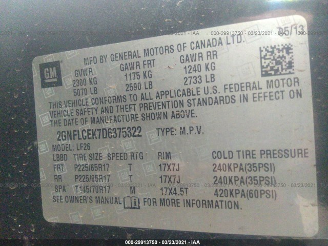 Photo 8 VIN: 2GNFLCEK7D6375322 - CHEVROLET EQUINOX 