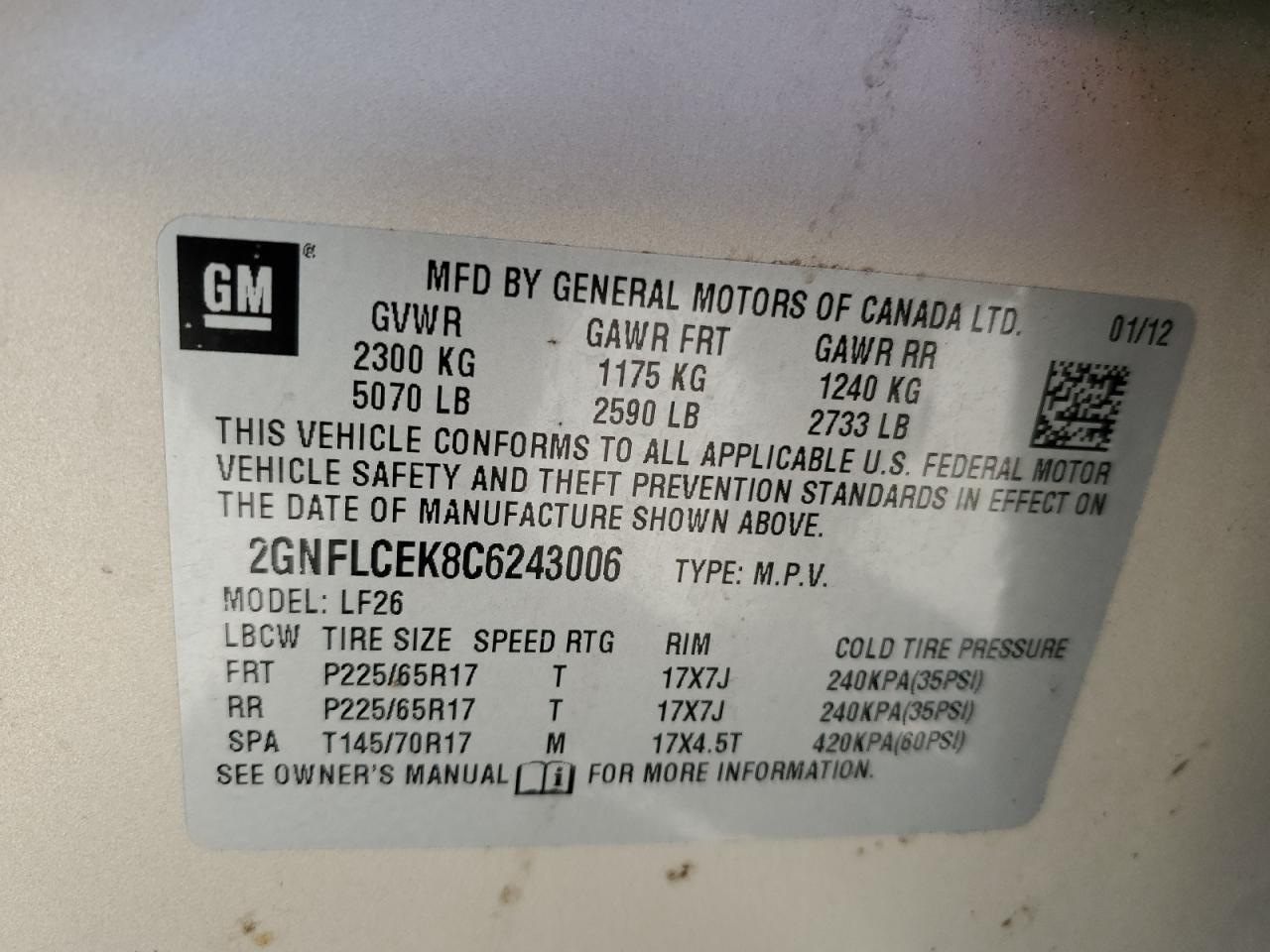 Photo 11 VIN: 2GNFLCEK8C6243006 - CHEVROLET EQUINOX 