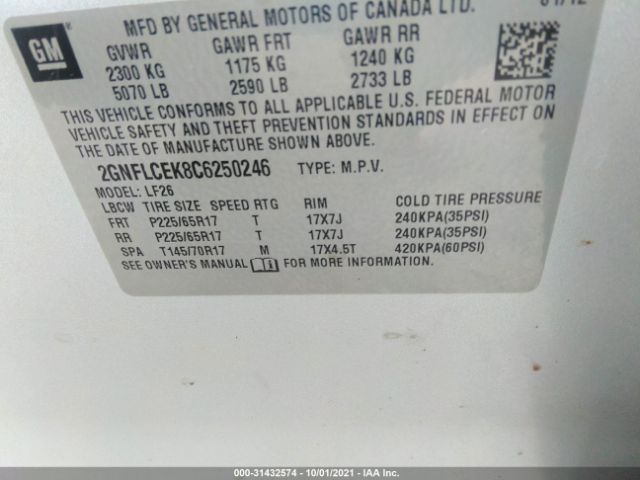 Photo 8 VIN: 2GNFLCEK8C6250246 - CHEVROLET EQUINOX 