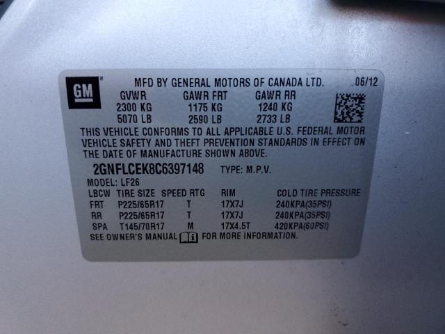 Photo 9 VIN: 2GNFLCEK8C6397148 - CHEVROLET EQUINOX LS 