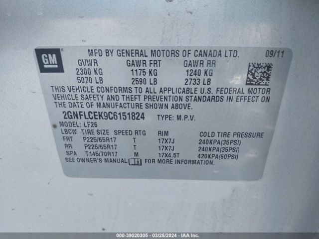 Photo 8 VIN: 2GNFLCEK9C6151824 - CHEVROLET EQUINOX 