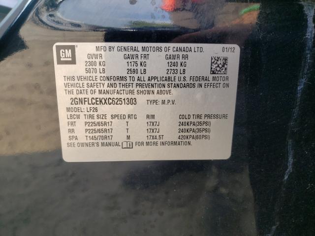 Photo 9 VIN: 2GNFLCEKXC6251303 - CHEVROLET EQUINOX LS 