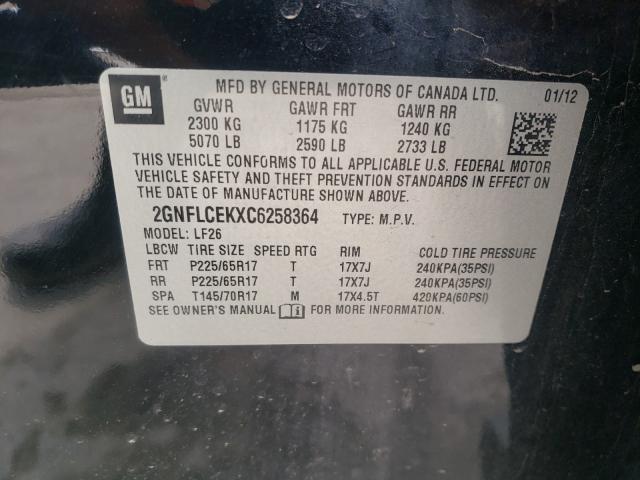 Photo 9 VIN: 2GNFLCEKXC6258364 - CHEVROLET EQUINOX LS 