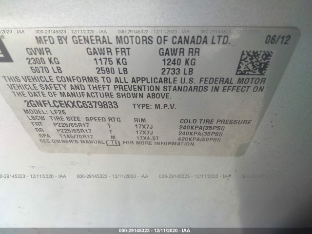 Photo 8 VIN: 2GNFLCEKXC6379833 - CHEVROLET EQUINOX 