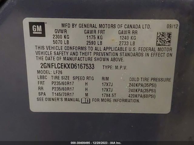 Photo 8 VIN: 2GNFLCEKXD6167533 - CHEVROLET EQUINOX 