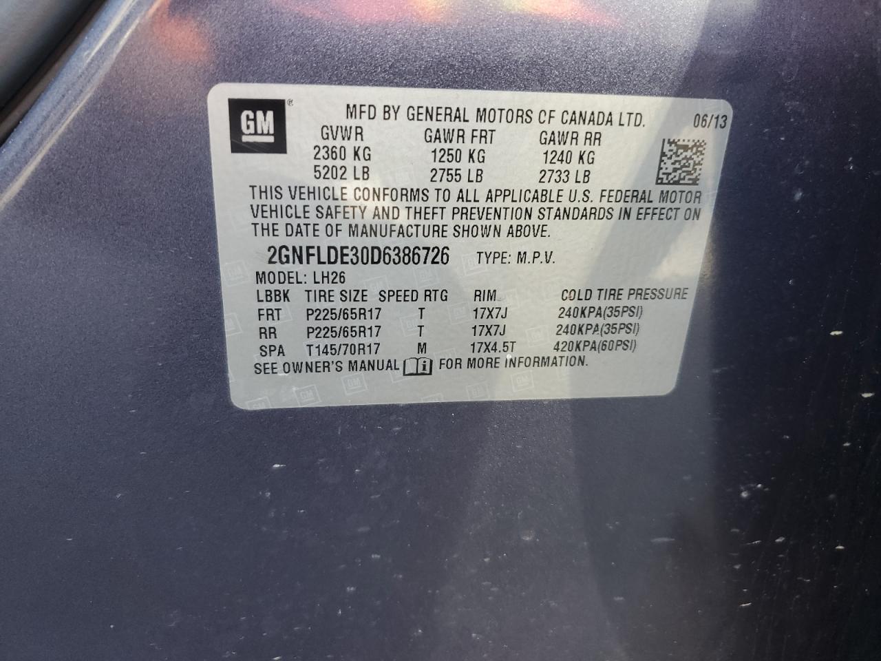 Photo 13 VIN: 2GNFLDE30D6386726 - CHEVROLET EQUINOX 