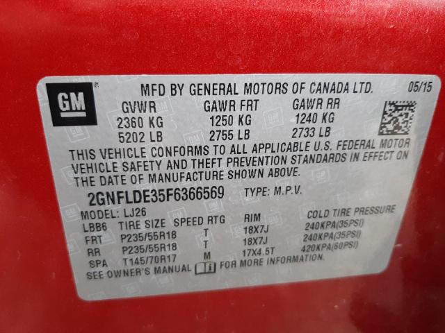 Photo 9 VIN: 2GNFLDE35F6366569 - CHEVROLET EQUINOX LT 