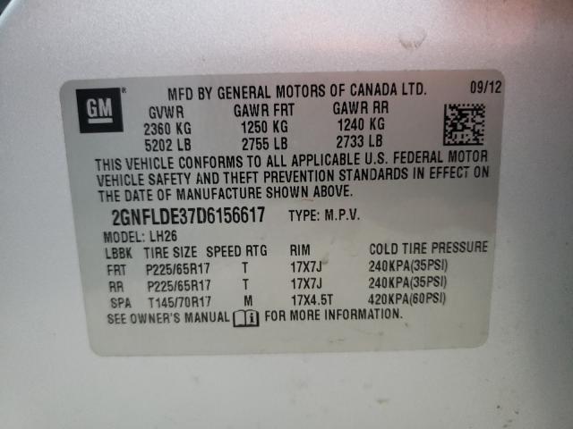 Photo 9 VIN: 2GNFLDE37D6156617 - CHEVROLET EQUINOX LT 