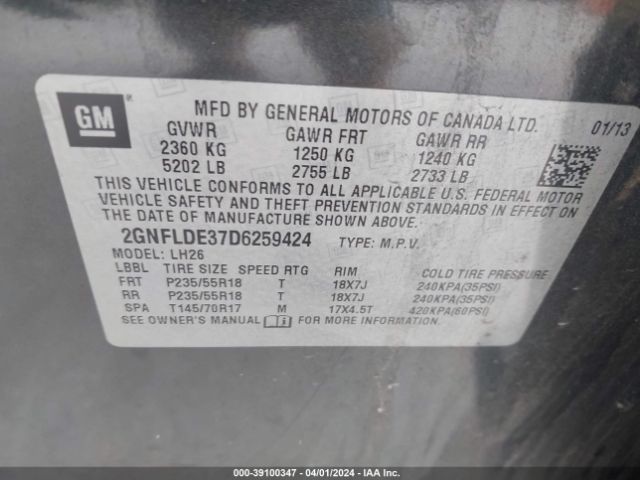 Photo 8 VIN: 2GNFLDE37D6259424 - CHEVROLET EQUINOX 