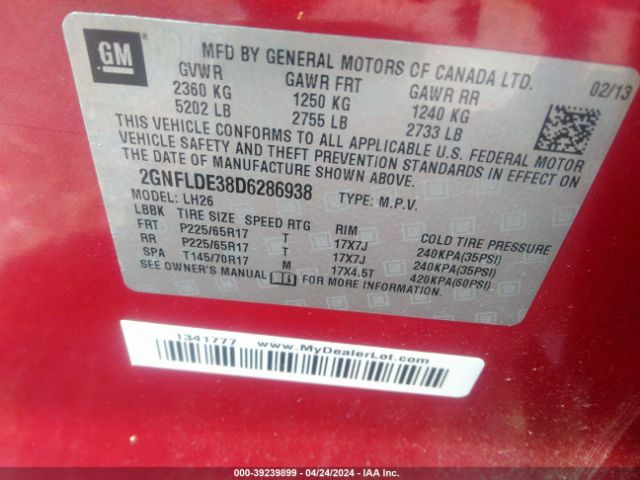 Photo 8 VIN: 2GNFLDE38D6286938 - CHEVROLET EQUINOX 