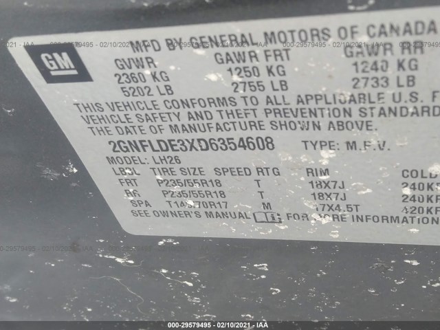 Photo 8 VIN: 2GNFLDE3XD6354608 - CHEVROLET EQUINOX 