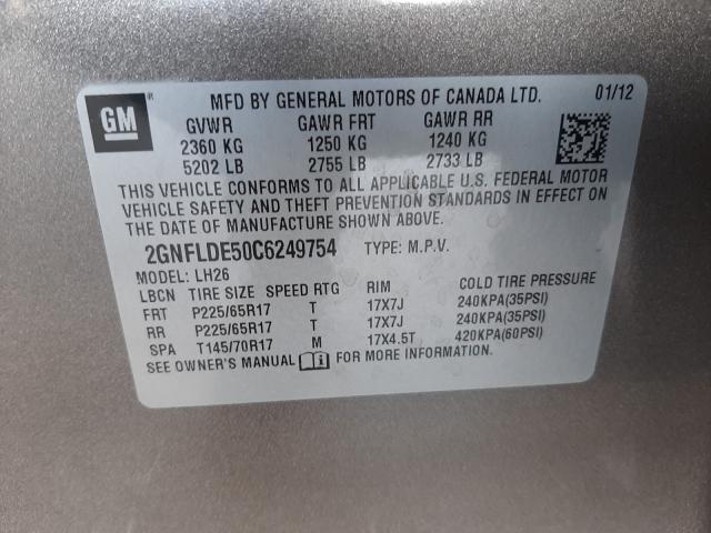 Photo 9 VIN: 2GNFLDE50C6249754 - CHEVROLET EQUINOX LT 