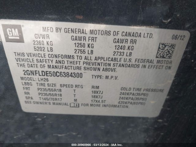 Photo 8 VIN: 2GNFLDE50C6384300 - CHEVROLET EQUINOX 