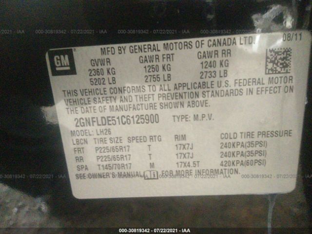 Photo 8 VIN: 2GNFLDE51C6125900 - CHEVROLET EQUINOX 