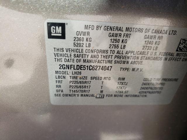 Photo 9 VIN: 2GNFLDE51C6274047 - CHEVROLET EQUINOX LT 