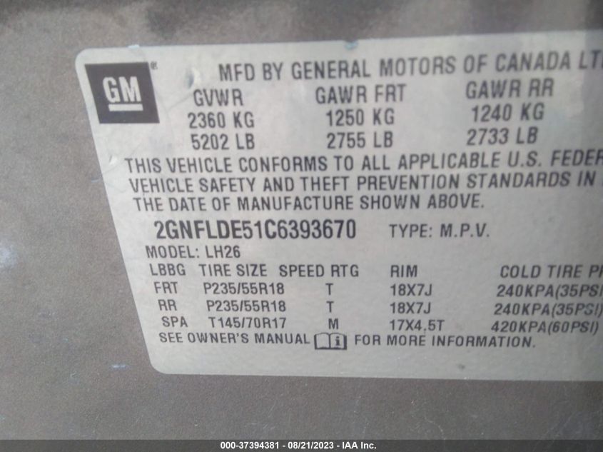 Photo 8 VIN: 2GNFLDE51C6393670 - CHEVROLET EQUINOX 