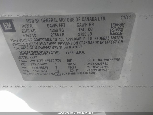 Photo 8 VIN: 2GNFLDE52C6214780 - CHEVROLET EQUINOX 