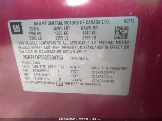 Photo 8 VIN: 2GNFLDE52C6284795 - CHEVROLET EQUINOX 