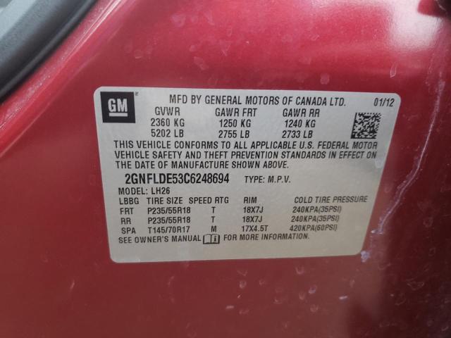 Photo 9 VIN: 2GNFLDE53C6248694 - CHEVROLET EQUINOX LT 