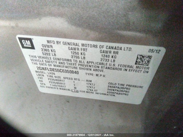 Photo 8 VIN: 2GNFLDE55C6350840 - CHEVROLET EQUINOX 