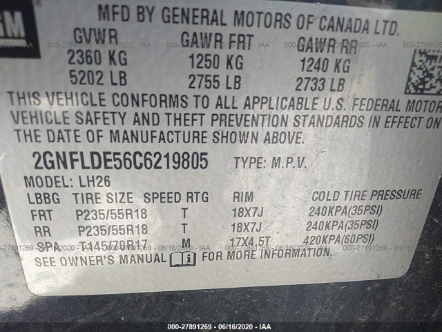 Photo 8 VIN: 2GNFLDE56C6219805 - CHEVROLET EQUINOX 