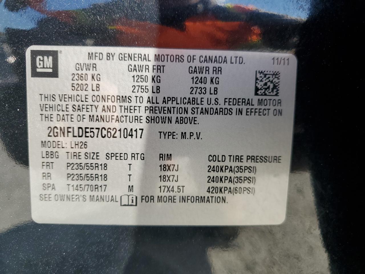 Photo 11 VIN: 2GNFLDE57C6210417 - CHEVROLET EQUINOX 