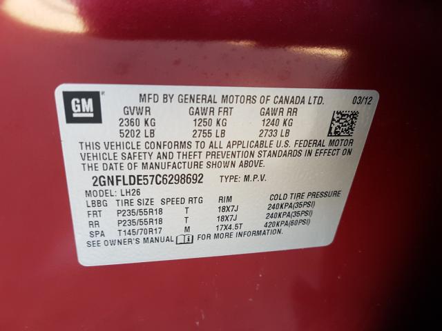 Photo 9 VIN: 2GNFLDE57C6298692 - CHEVROLET EQUINOX LT 