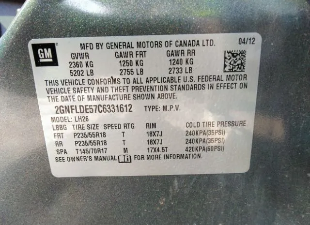 Photo 8 VIN: 2GNFLDE57C6331612 - CHEVROLET EQUINOX 