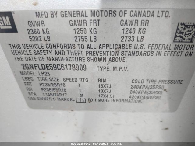 Photo 8 VIN: 2GNFLDE59C6178909 - CHEVROLET EQUINOX 