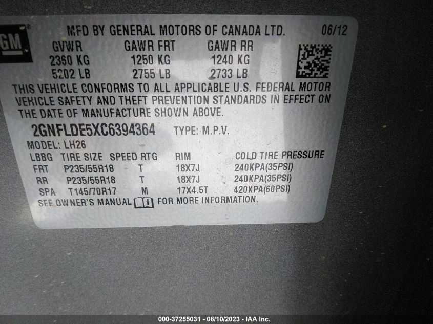 Photo 8 VIN: 2GNFLDE5XC6394364 - CHEVROLET EQUINOX 