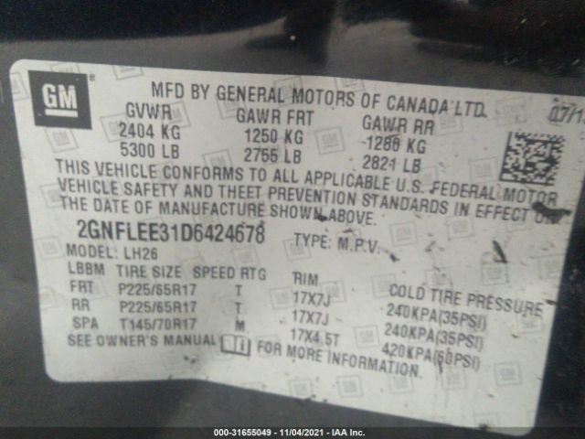 Photo 8 VIN: 2GNFLEE31D6424678 - CHEVROLET EQUINOX 