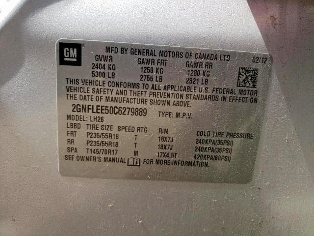 Photo 9 VIN: 2GNFLEE50C6279889 - CHEVROLET EQUINOX LT 