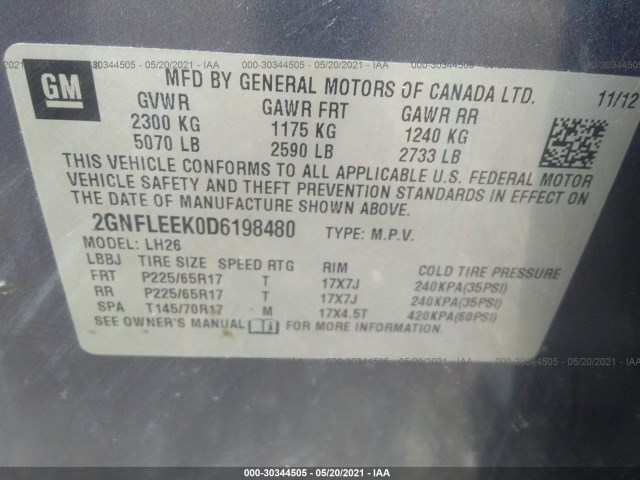 Photo 8 VIN: 2GNFLEEK0D6198480 - CHEVROLET EQUINOX 