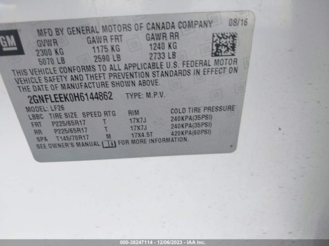 Photo 8 VIN: 2GNFLEEK0H6144862 - CHEVROLET EQUINOX 