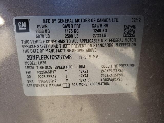 Photo 9 VIN: 2GNFLEEK1C6281348 - CHEVROLET EQUINOX LT 