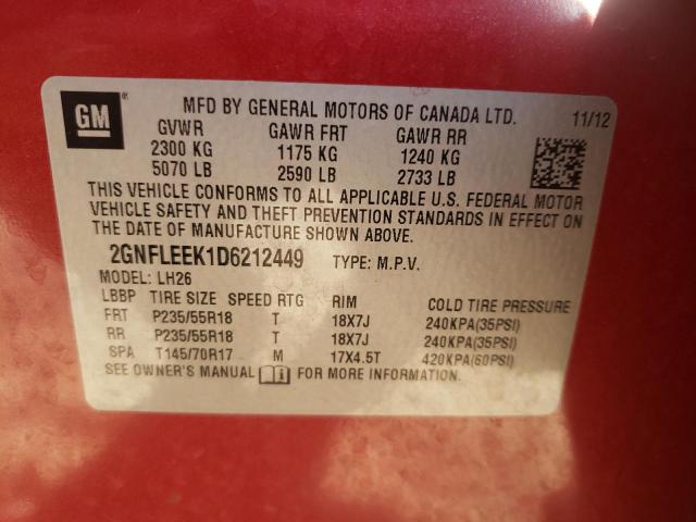 Photo 9 VIN: 2GNFLEEK1D6212449 - CHEVROLET EQUINOX LT 