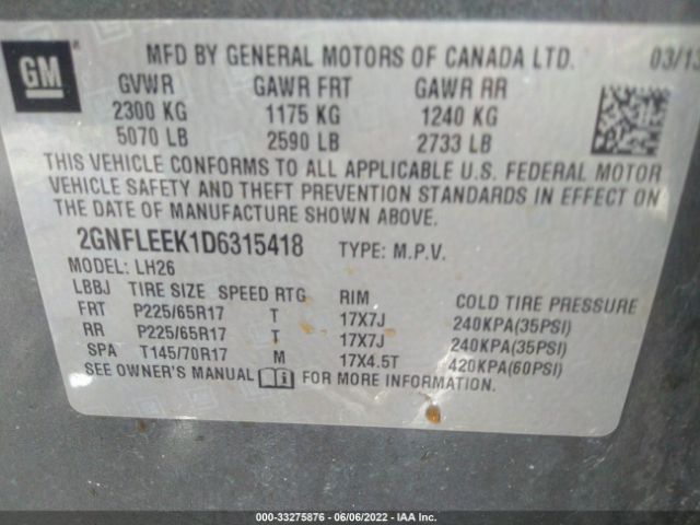 Photo 8 VIN: 2GNFLEEK1D6315418 - CHEVROLET EQUINOX 