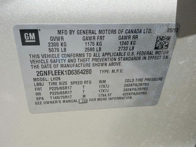 Photo 9 VIN: 2GNFLEEK1D6364280 - CHEVROLET EQUINOX LT 