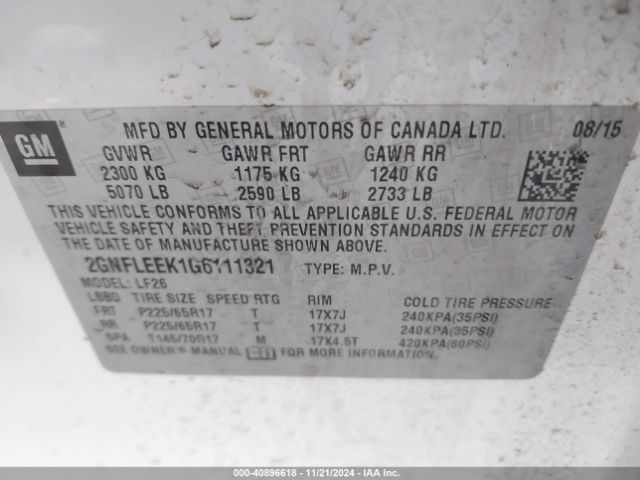 Photo 8 VIN: 2GNFLEEK1G6111321 - CHEVROLET EQUINOX 