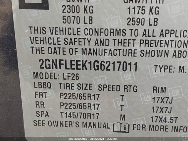 Photo 8 VIN: 2GNFLEEK1G6217011 - CHEVROLET EQUINOX 