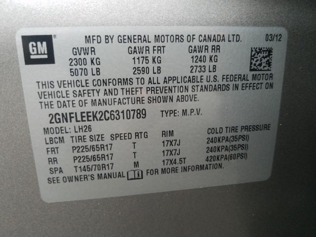 Photo 9 VIN: 2GNFLEEK2C6310789 - CHEVROLET EQUINOX LT 