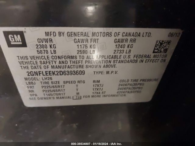 Photo 8 VIN: 2GNFLEEK2D6393609 - CHEVROLET EQUINOX 