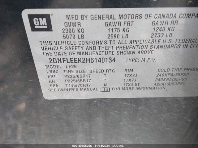 Photo 8 VIN: 2GNFLEEK2H6140134 - CHEVROLET EQUINOX 