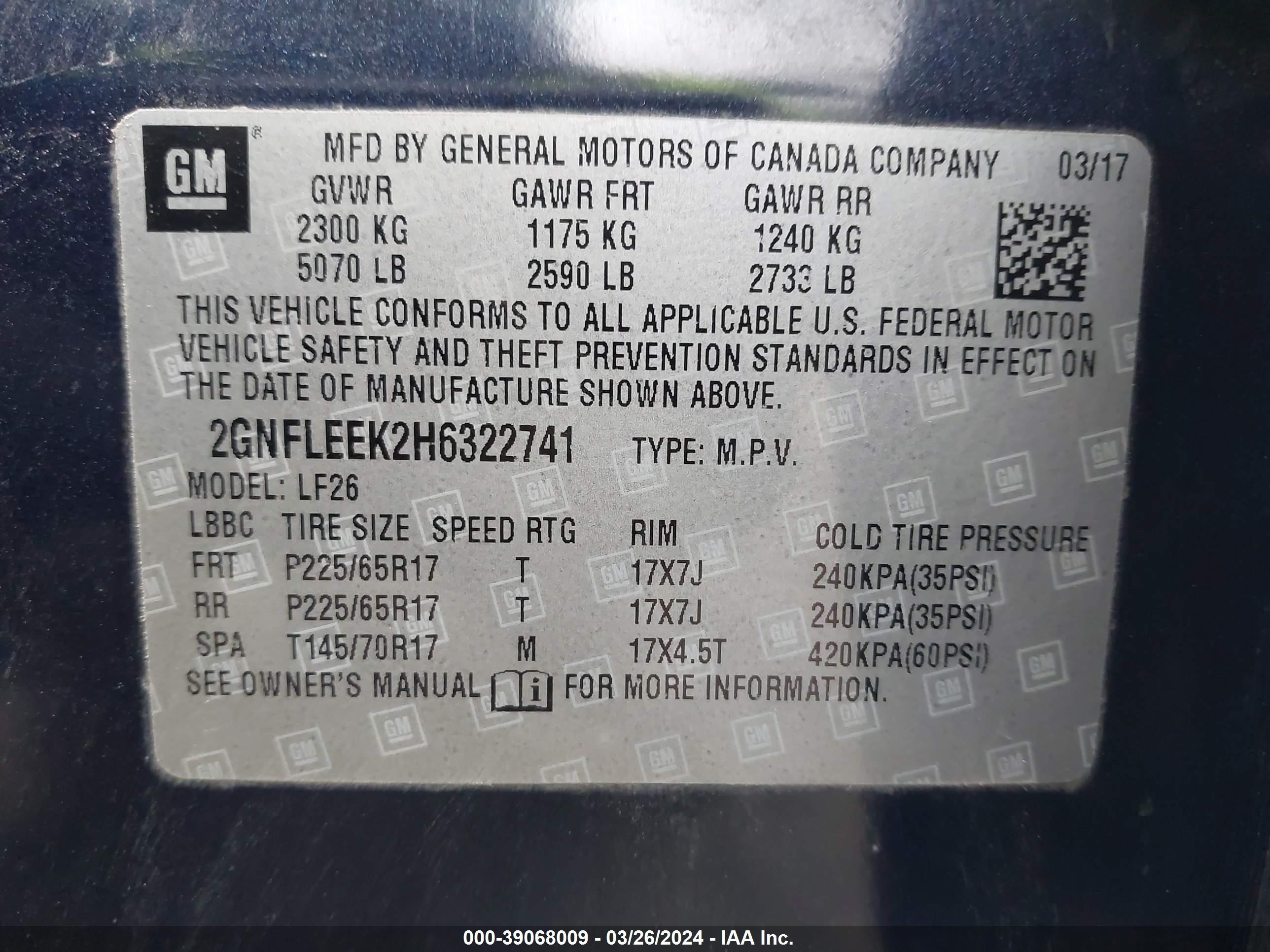 Photo 4 VIN: 2GNFLEEK2H6322741 - CHEVROLET EQUINOX 